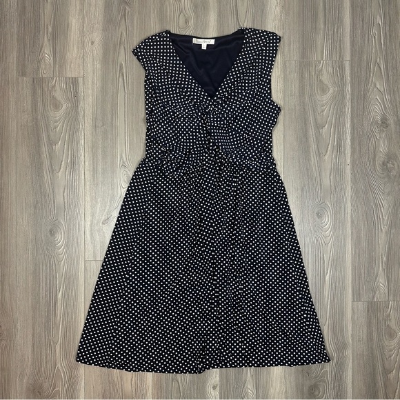 Travel Smith Navy White Polka Dot Twist Front Sleeveless Midi Dress Size L - Picture 1 of 6